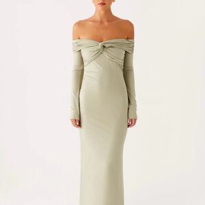 Elegant Off-Shoulder Sage Green Dress